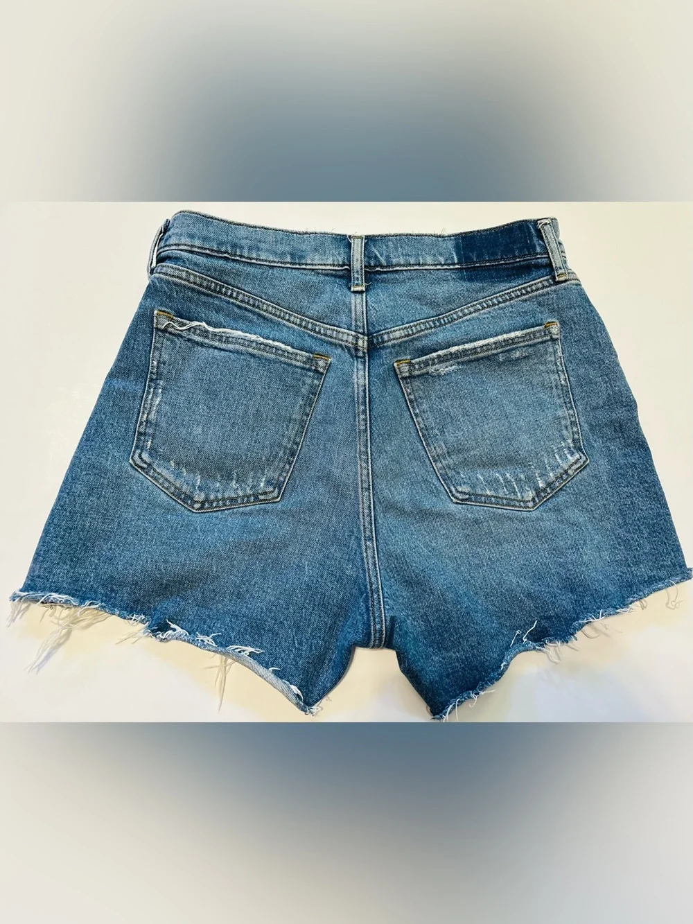 Abercrombie & Fitch Blue Distressed The 4’’ Mom High-Rise Denim Shorts - Picture 3 of 3
